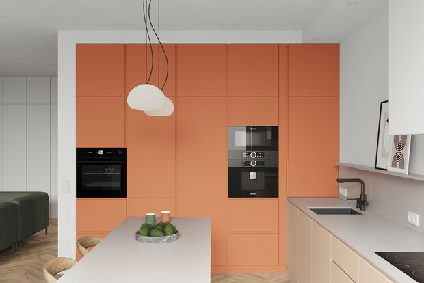 Фотография: Кухня и столовая в стиле Современный, Квартира, Минимализм, Проект недели, Москва, Монолитный дом, 3 комнаты, Более 90 метров, AE Design, Екатерина Ткаченко, Алиса Сивякова – фото на INMYROOM