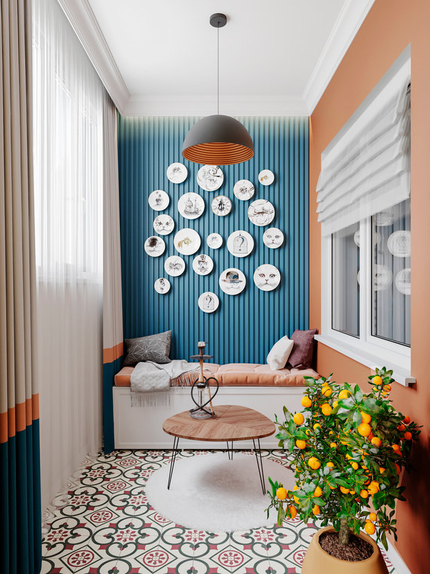 Визуализация интерьера балкона в стиле эклектика