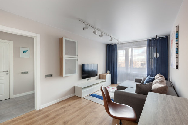 Фотография: Гостиная в стиле Современный, Минимализм, Квартира, Проект недели, Подольск, 1 комната, до 40 метров, Мария Соколова – фото на INMYROOM