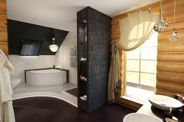 Фото из портфолио Ванна в доме из бруса – фотографии дизайна интерьеров на INMYROOM
