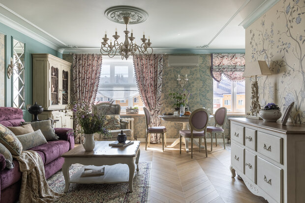 Фотография: Гостиная в стиле Прованс и Кантри, Квартира, Проект дня, Кирпичный дом, 2 комнаты, 40-60 метров, Башкортостан, Лариса Байракова – фото на INMYROOM