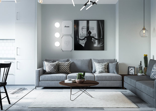 Фотография: Гостиная в стиле Скандинавский, Квартира, Проект недели, Минск, 3 комнаты, 60-90 метров, Монолитно-кирпичный, Ирина Горячко – фото на INMYROOM