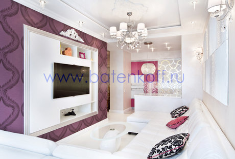 Фото реализованной гостиной кухни столовой в ЖК Адмиральский от дизайн студии Батенькофф в ардеко