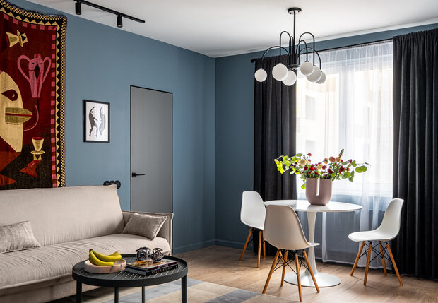 Фотография: Гостиная в стиле Современный, Эклектика, Скандинавский, Квартира, Проект дня, Москва, Монолитный дом, 2 комнаты, 40-60 метров, Мия Грабчак – фото на INMYROOM