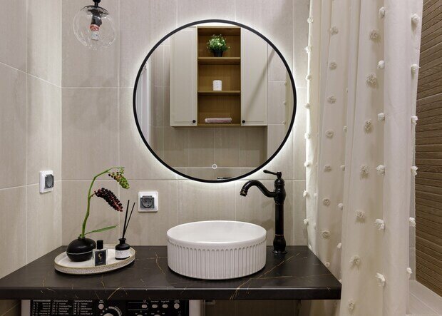 Фотография: Ванная в стиле Современный, Эклектика, Малогабаритная квартира, Квартира, Проект дня, Краснодар, 1 комната, до 40 метров, Ольга Суворова – фото на INMYROOM