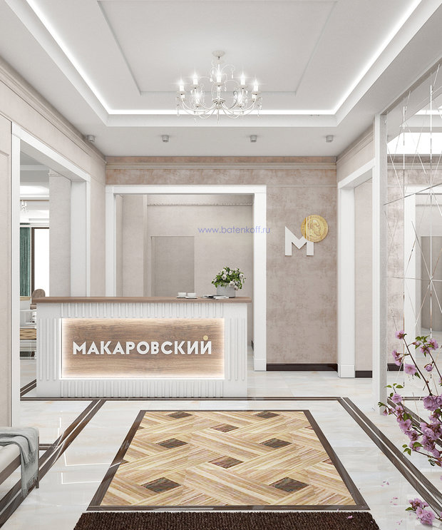 Визуализация интерьера офиса в современном стиле с элементами классики