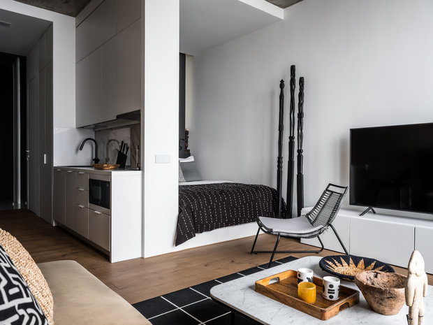 Фотография: Гостиная в стиле Лофт, Современный, Квартира, Студия, Проект недели, Москва, Geometrium, до 40 метров – фото на INMYROOM