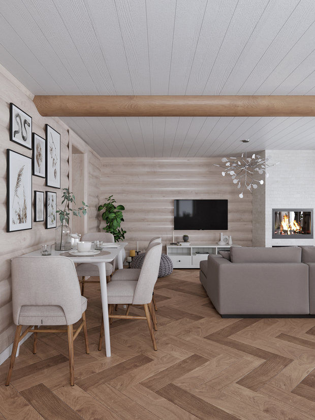 Фото из портфолио сканди гостинная в бревенчатом доме – фотографии дизайна интерьеров на INMYROOM