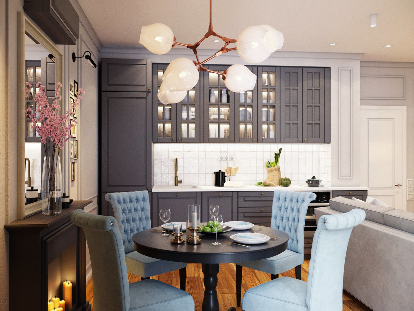 Фотография: в стиле , Кухня и столовая, Советы, расстояние между телевизором и диваном, Екатерина Саламандра, Бюро «Общая Площадь», Мегафон, телевизор в кухне, как разместить ТВ в кухне – фото на INMYROOM