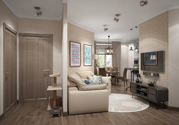 Фотография: Гостиная в стиле Эклектика, Проект недели, ЖК АРТ, Красногорск, Студия 3.14, 4 и больше, 60-90 метров, Монолитно-кирпичный, ЖК «АРТ», энциклопедия_интерьер – фото на INMYROOM