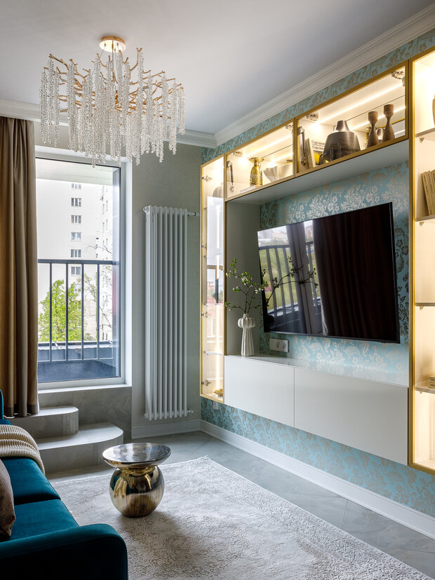 Фотография: Гостиная в стиле Классический, Современный, Эклектика, Квартира, Проект дня, 3 комнаты, 60-90 метров, Уфа, Ольга Маганова, современный с элементами классики и роскоши – фото на INMYROOM