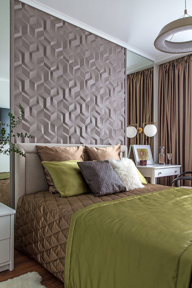 Фотография: Спальня в стиле Современный, Скандинавский, Квартира, Проект недели, Москва, Панельный дом, 2 комнаты, 40-60 метров, Елена Карасаева – фото на INMYROOM