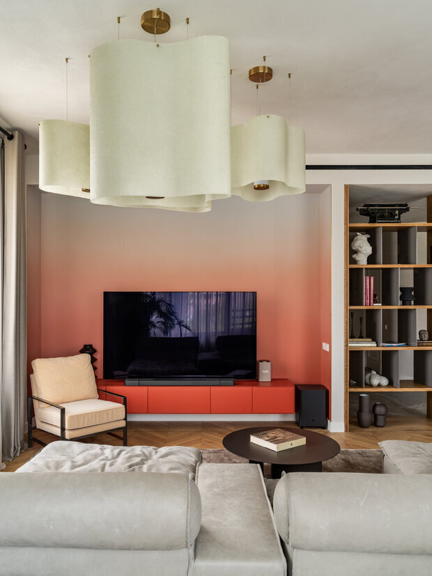 Фотография: Гостиная в стиле Современный, Квартира, Проект дня, Москва, 3 комнаты, Более 90 метров, Эксклюзивные проекты, Александр Сенчугов – фото на INMYROOM