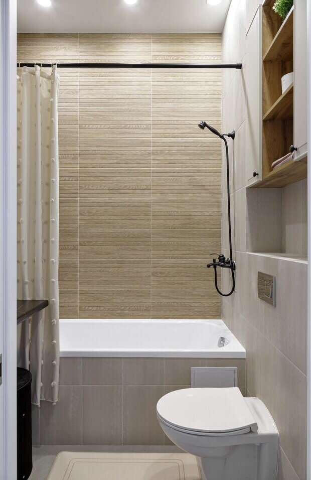 Фотография: Ванная в стиле Современный, Эклектика, Малогабаритная квартира, Квартира, Проект дня, Краснодар, 1 комната, до 40 метров, Ольга Суворова – фото на INMYROOM