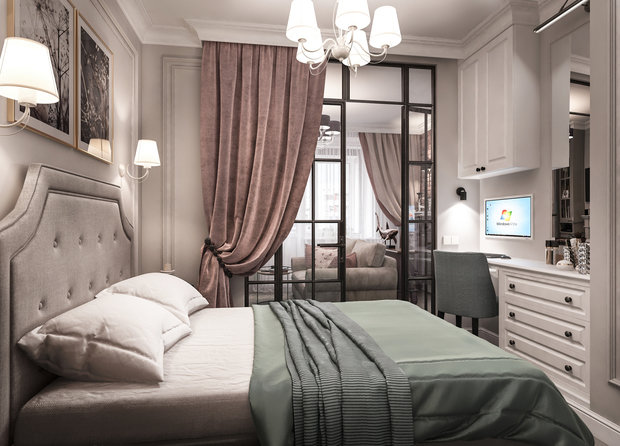 Фотография: Спальня в стиле Прованс и Кантри, Квартира, Проект недели, Москва, Сталинка, Кирпичный дом, 1 комната, 2 комнаты, до 40 метров, Анна Лубкова – фото на INMYROOM