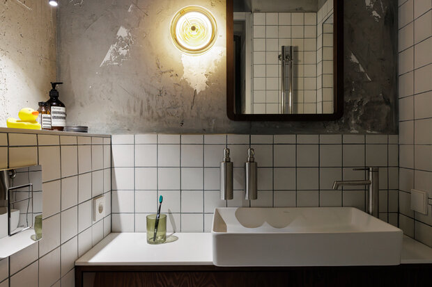 Фотография: Ванная в стиле Лофт, Современный, Малогабаритная квартира, Квартира, Студия, Проект дня, Сочи, Монолитный дом, до 40 метров, минимализм с элементами современного дизайна – фото на INMYROOM