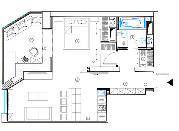 Фото из портфолио Однокомнатная квартира в жилом комплексе «Борисовские пруды» в Москве. – фотографии дизайна интерьеров на INMYROOM