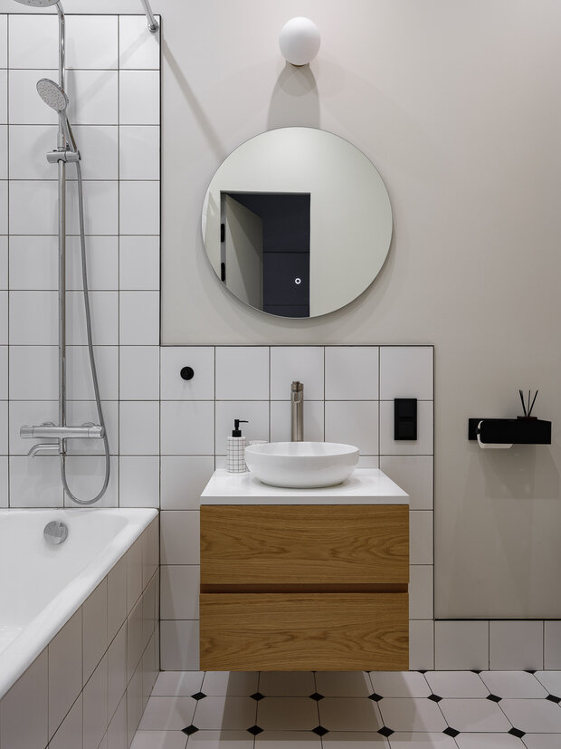 Фотография: Ванная в стиле Скандинавский, Современный, Минимализм, Квартира, Проект дня, Москва, Сталинка, Кирпичный дом, 2 комнаты, 40-60 метров, Sams.Interior, Анна Мальцева, Винтажный – фото на INMYROOM