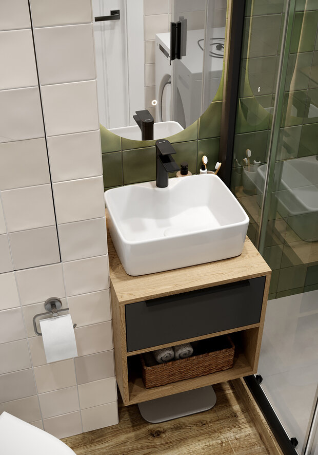 Фотография: Ванная в стиле Современный, Скандинавский, Проект дня, Москва, Ирина Собыленская, Хрущевка, Кирпичный дом, 2 комнаты, до 40 метров, современный с элементами лофта и эко – фото на INMYROOM