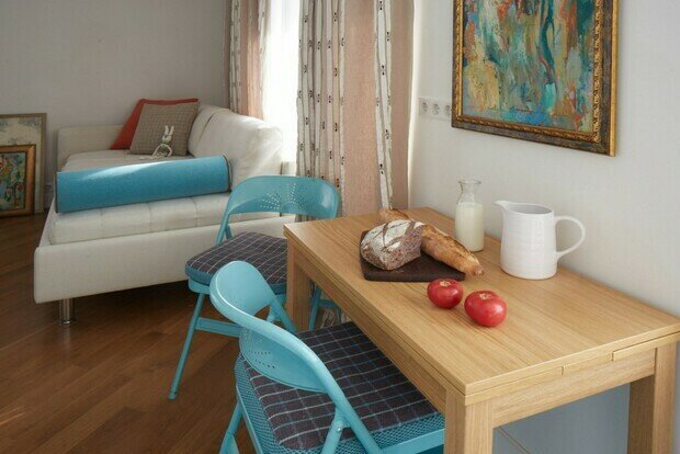 Фотография: Кухня и столовая в стиле Скандинавский, Современный, Минимализм, Малогабаритная квартира, Квартира, Студия, Проект недели, Москва, Кирпичный дом, до 40 метров, Валентина Савескул, II 29-3 – фото на INMYROOM