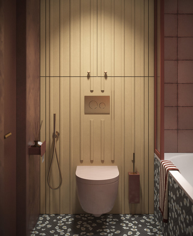 Фотография: Ванная в стиле Современный, Эклектика, Малогабаритная квартира, Квартира, Проект недели, Москва, Монолитный дом, 1 комната, до 40 метров, terracotta.buro, Илона Рафикова – фото на INMYROOM