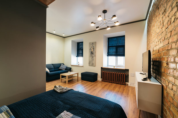 Фотография: Спальня в стиле Лофт, Декор интерьера, Квартира, Кирпичный дом, 1 комната, до 40 метров, #каксэкономить, Псков, Екатерина Евдокимова – фото на INMYROOM