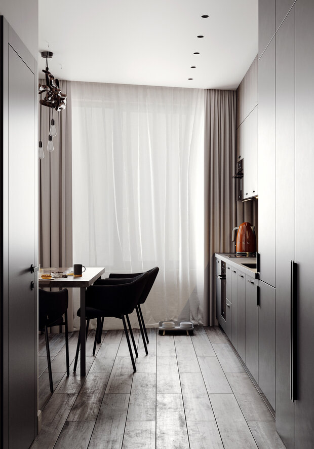 Фотография: Кухня и столовая в стиле Современный, Малогабаритная квартира, Квартира, Проект дня, Москва, 2 комнаты, 40-60 метров, Екатерина Быковская – фото на INMYROOM
