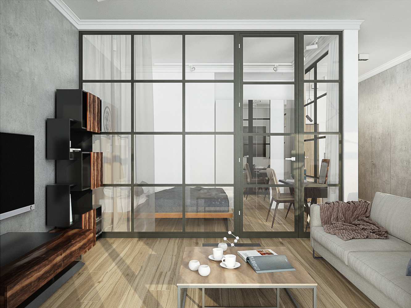 Фотография: Гостиная в стиле Минимализм, Современный, Квартира, Miele, Проект дня, Москва, Евгения Ермолаева, EEDS, Монолитный дом, 2 комнаты, 40-60 метров, Клубный дом на Сретенке – фото на INMYROOM