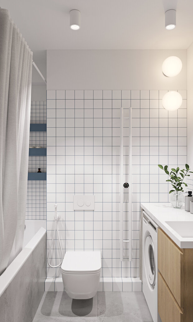 Фотография: Ванная в стиле Скандинавский, Современный, Минимализм, Малогабаритная квартира, Квартира, Проект дня, Москва, Кирпичный дом, 1 комната, до 40 метров, Винтажный, Анастасия Родина, II-18-01/09 – фото на INMYROOM