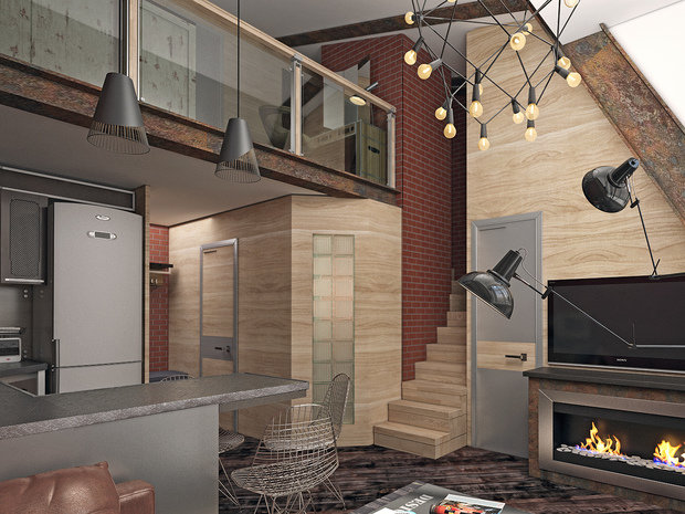 Фотография: Кухня и столовая в стиле Лофт, Квартира, Студия, Проект недели, Москва, Сергей Пилецкий, Лофт Гарден, антресольный этаж – фото на INMYROOM