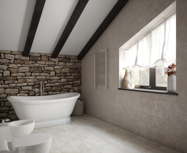 Фотография: Ванная в стиле Прованс и Кантри, Дом, Проект недели, Дом и дача, мансарда в загородном доме, Пермь, Юлия Чурина, необычный камин, декоративные балки – фото на INMYROOM