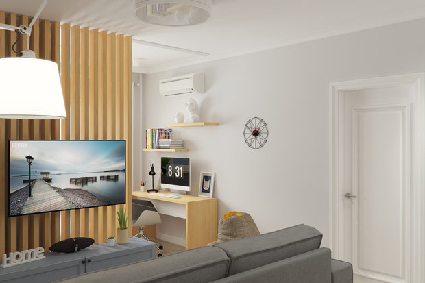 Фотография: Гостиная в стиле Скандинавский, Квартира, Проект дня, Москва, Geometrium, П-44, Панельный дом, 3 комнаты, 60-90 метров – фото на INMYROOM