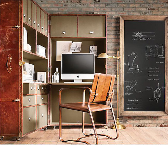 Фотография: Кабинет в стиле Лофт, Декор интерьера, Офисное пространство, Интерьер комнат, Restoration Hardware, Мебель и свет, Цвет в интерьере, Бежевый – фото на INMYROOM