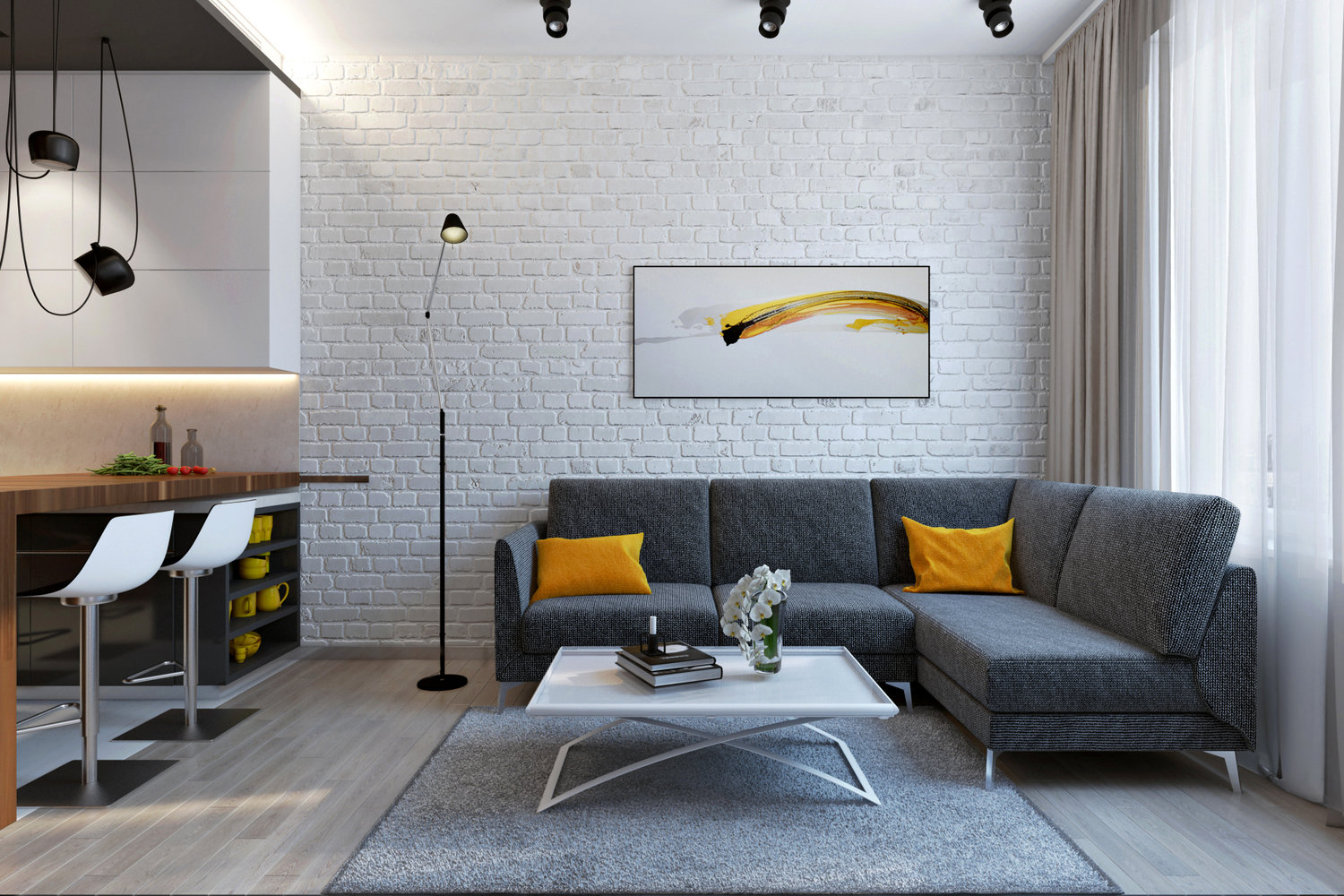 Фотография: Гостиная в стиле Современный, Малогабаритная квартира, Квартира, Проект недели, Москва, Михаил Новинский, Ольга Погорелова, Монолитный дом, 1 комната, 40-60 метров, Марк Гришин – фото на INMYROOM Фотография: Гостиная в стиле Современный, Малогабаритная квартира, Квартира, Проект недели, Москва, Михаил Новинский, Ольга Погорелова, Монолитный дом, 1 комната, 40-60 метров, Марк Гришин – фото на INMYROOM