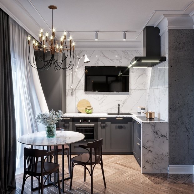 Фотография: Кухня и столовая в стиле Эклектика, Квартира, Проект недели, Серый, Екатеринбург, 1 комната, до 40 метров, IN MY BOX – фото на INMYROOM