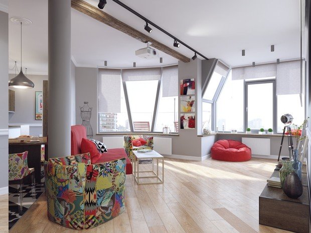 Фотография: Гостиная в стиле Лофт, Современный, Россия, LUNITA, Белый, Проект недели, Черный, Красный, Серый, Санкт-Петербург, SLV, ИКЕА, Derufa, Cosmorelax, Elementum, Frotelli, Hangsgrohe, Donolux, Студия дизайна интерьера «Павел Полынов» – фото на INMYROOM