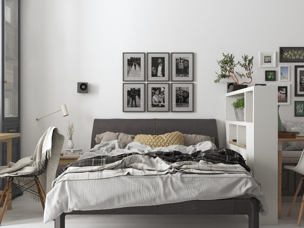 Фотография: Спальня в стиле Скандинавский, Малогабаритная квартира, Квартира, Студия, Проект недели, новостройка, Ростов-на-Дону, Даниил Щепанович, Анна Щепанович, Cubiq Studio, Монолитный дом, до 40 метров – фото на INMYROOM