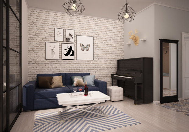 Фотография: Гостиная в стиле Скандинавский, Квартира, Студия, Проект недели, Новая Москва, новостройка, Евгения Потапова, Антон Белов, ARTTUNDRA, Монолитный дом, 40-60 метров – фото на INMYROOM