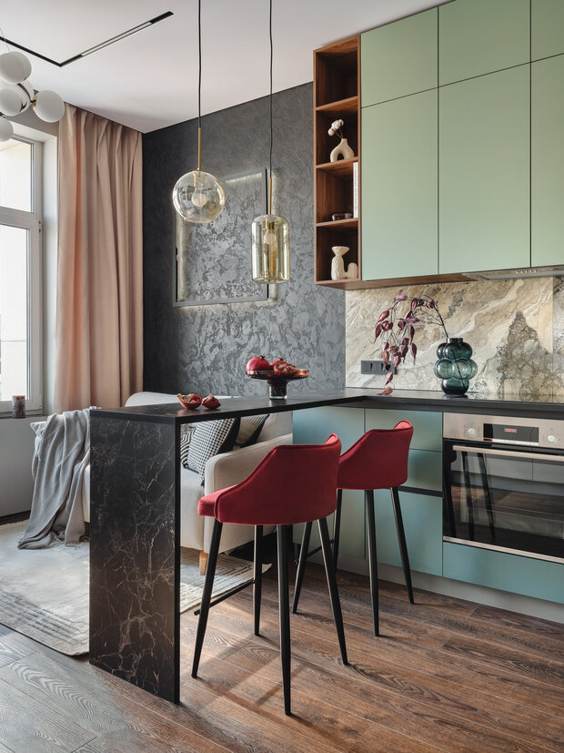 Фотография: Кухня и столовая в стиле Современный, Малогабаритная квартира, Квартира, Проект дня, Новая Москва, Монолитный дом, 2 комнаты, 40-60 метров, Руслан Битиев – фото на INMYROOM