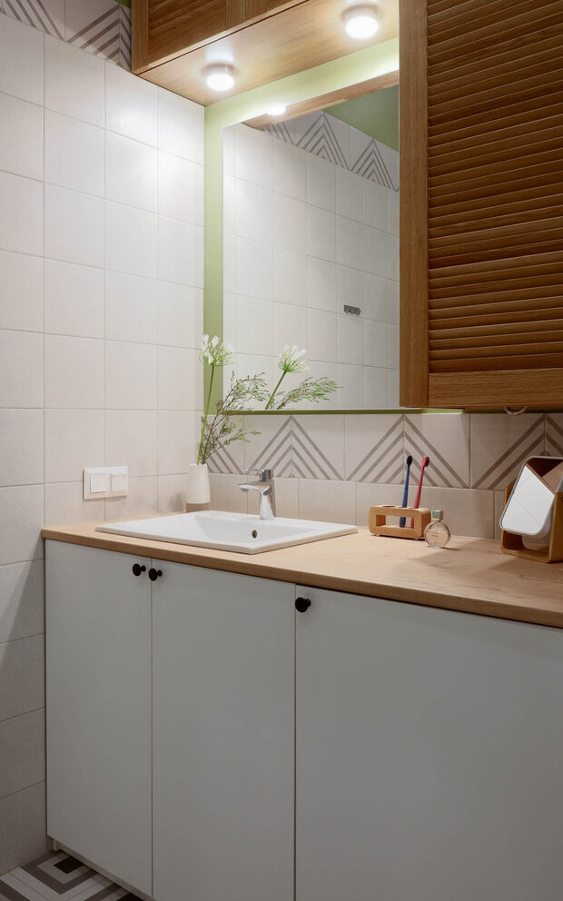 Фотография: Ванная в стиле Скандинавский, Современный, Квартира, Проект дня, Химки, Московская область, Сталинка, 3 комнаты, 40-60 метров, Светлана Конькова – фото на INMYROOM