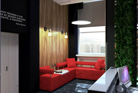 Фойе компании Суши Сет с элементами стиля Loft.