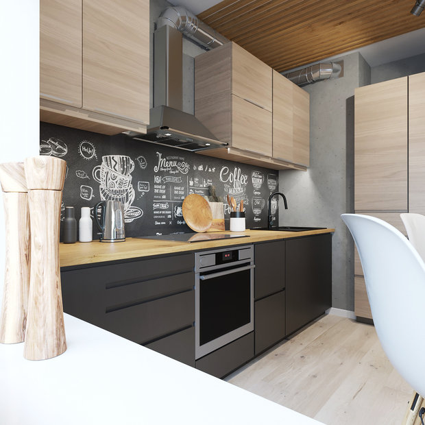 Фотография: Кухня и столовая в стиле Лофт, Квартира, Проект недели, Екатеринбург, Монолитный дом, Юлия Калеми, 3 комнаты, 60-90 метров – фото на INMYROOM