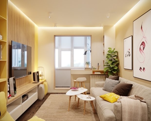 Фотография: Гостиная в стиле Эко, Современный, Квартира, Проект недели, Москва, Панельный дом, 3 комнаты, 60-90 метров, Владислав Седов, LINES – фото на INMYROOM