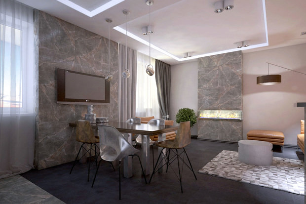 Фото из портфолио Гостиная + кухня (единое пространство)  – фотографии дизайна интерьеров на INMYROOM