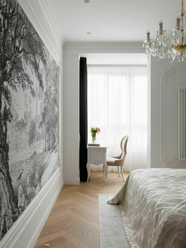 Фотография: Спальня в стиле Классический, Современный, Квартира, Проект дня, Москва, 2 комнаты, 60-90 метров, современный с элементами классики и роскоши, современный с элементами неоклассики, Ксения Луб – фото на INMYROOM