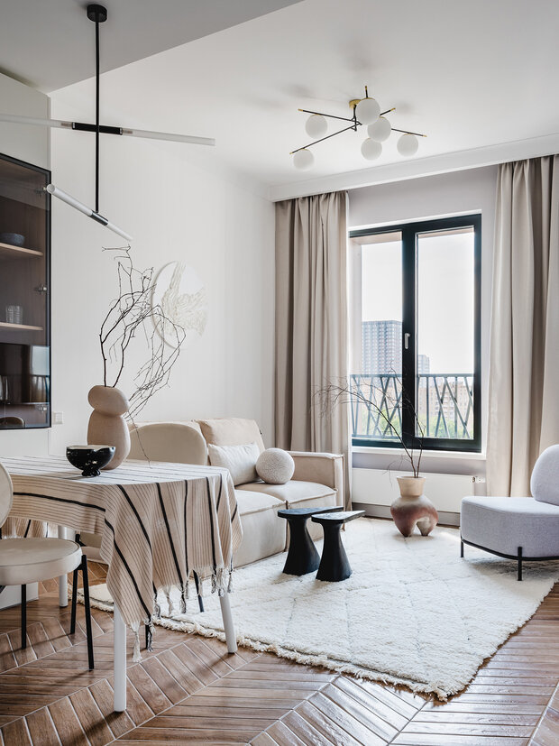 Фотография: Гостиная в стиле Скандинавский, Современный, Эко, Малогабаритная квартира, Квартира, Проект дня, Москва, 2 комнаты, до 40 метров, Arhstagram, Ана Петкович – фото на INMYROOM
