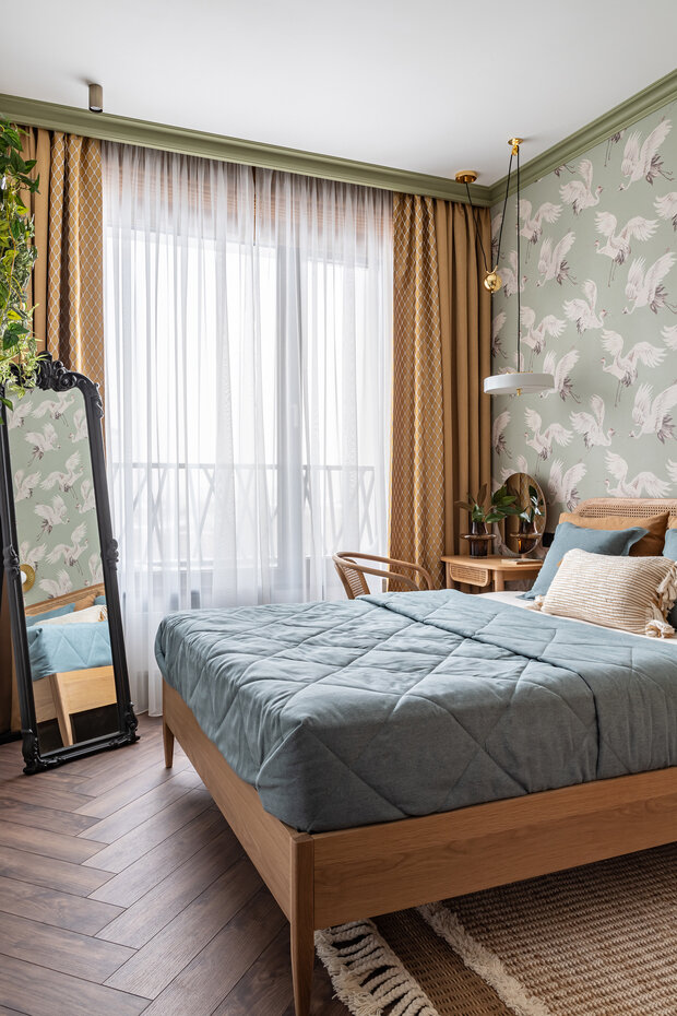 Фотография: Спальня в стиле Современный, Эклектика, Бохо, эклектика с элементами средиземноморского и современного стилей, современный с элементами средиземноморского, Квартира, Проект дня, Москва, Фили, 2 комнаты, 40-60 метров, Валерия Анисимова, современный с элементами эклектики, Анастасия Ярышева – фото на INMYROOM