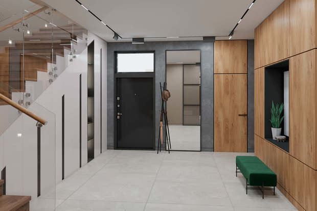 Фотография: Прихожая в стиле Современный, Эко, Дом, Проект недели, Дом и дача, Химки, Павел Герасимов, Geometrium, Московская область, 4 и больше, Более 90 метров – фото на INMYROOM