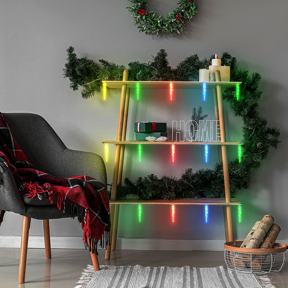 Электрогирлянда Нить Сосульки разноцветаная 1,5 м.