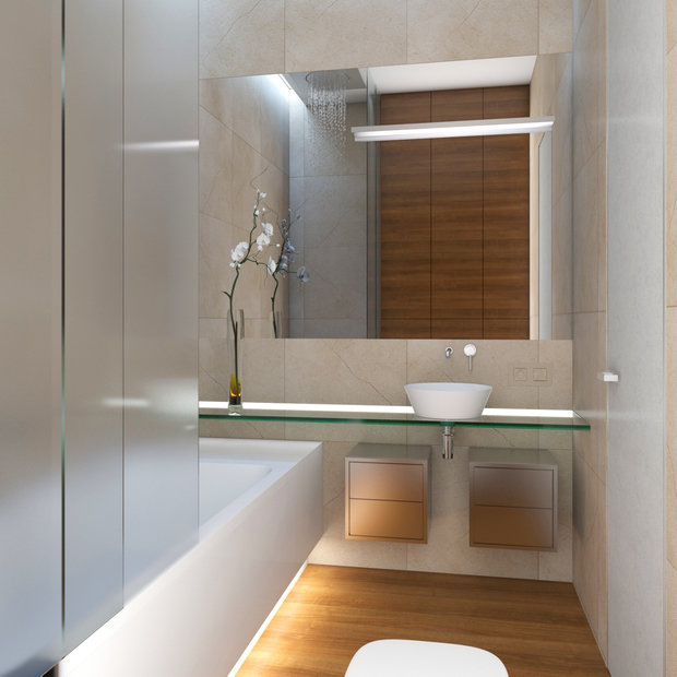 Фотография: Ванная в стиле Современный, Минимализм, Квартира, Проект недели, Санкт-Петербург, Эко, 3 комнаты, 60-90 метров, Монолитно-кирпичный, Background, ЖК «Жемчужный Фрегат» – фото на INMYROOM